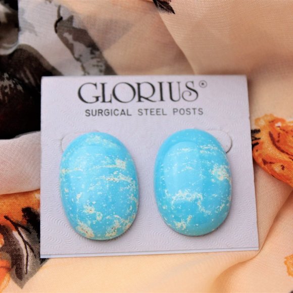 🌹Vintage Glorius sky blue oval shape stud earring - Picture 14 of 15